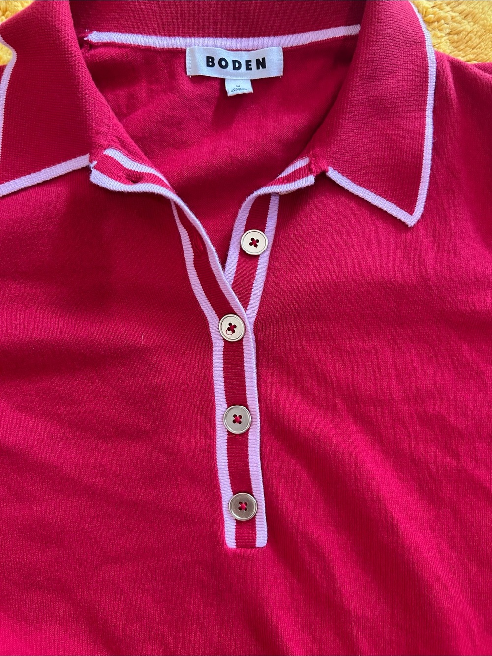 Boden Hot Pink Polo with White Trim EUC - Picture 3 of 4